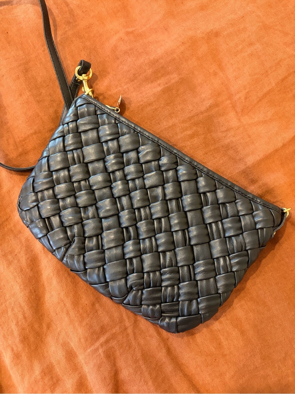 Woven Leather Crossbody Bag in Black with Gold Hardware - Picture 5 of 8